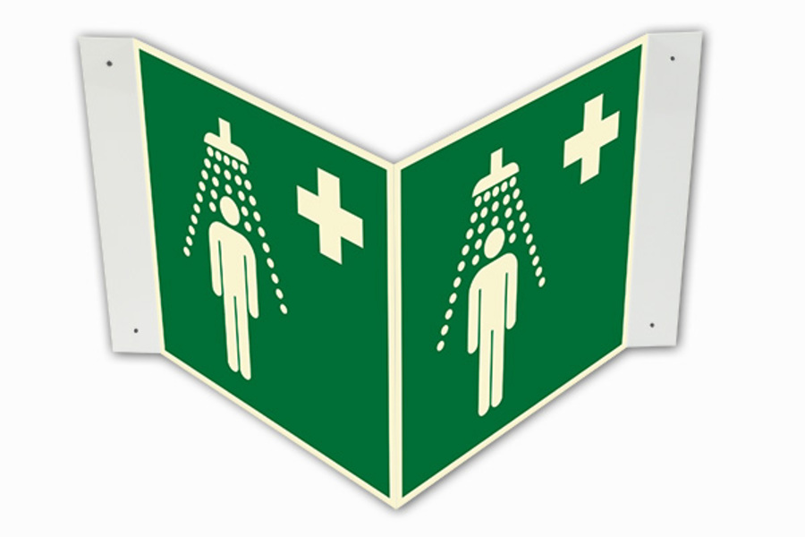 Rettungszeichen, Notdusche E012 Winkel-/Nasenschild - ASR A1.3 (DIN EN ISO 7010)