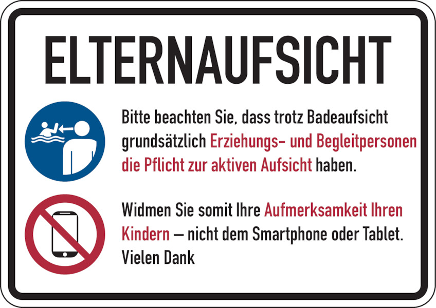 Hinweisschild Elternaufsicht/Badeaufsicht