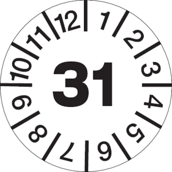 Jahresprüfplaketten, Jahresfarben, Dokumentenfolie, Ø 30 mm - Bogen = 10 Plaketten