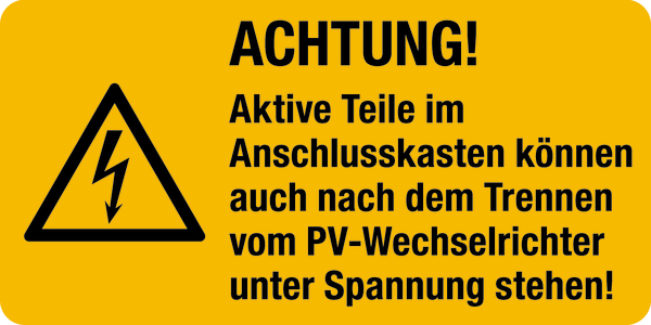 Kombi-Warnschild, PV-Wechselrichter, Folie