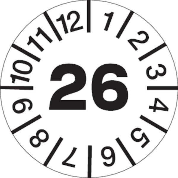 Jahresprüfplaketten, Jahresfarben, Dokumentenfolie, Ø 30 mm - Bogen = 10 Plaketten