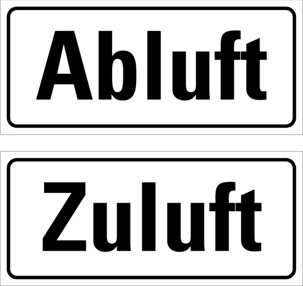 Hinweisschilder, Abluft / Zuluft, 40 x 90 mm, Folie - je 1 Stück