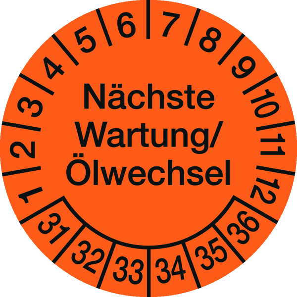 Prüfplakette, Wartung/Ölwechsel Ø 30mm - Bogen = 10 Plaketten