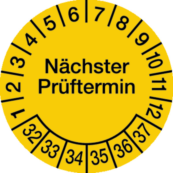 Prüfplakette, Nächster Prüftermin, Folie, Ø 30mm, gelb/schwarz - Rolle à 1000 Stück