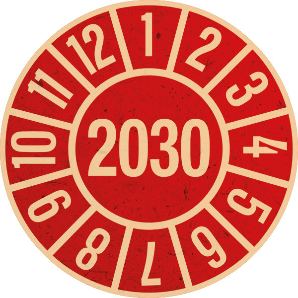 Jahresprüfplakette, Graspapier, Jahresfarben, Ø 35 mm - Bogen = 10 Plaketten