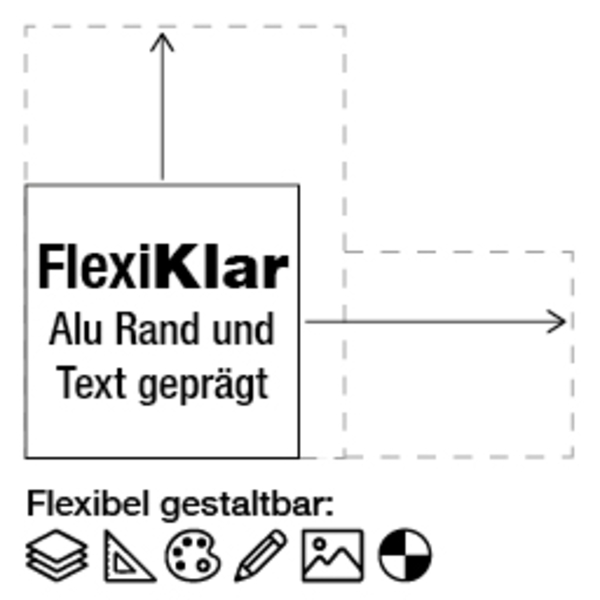 FlexiKlar Alu Text und Rand geprägt - Größe und Aufdruck nach Wunsch