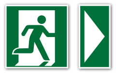 Beispielschild DIN 4844 Rettungsweg mit Richtungspfeil
