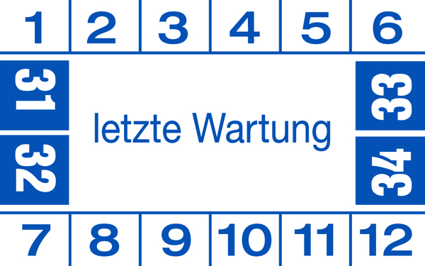 Prüfplakette, letzte Wartung, blau/weiß, Folie, 25 x 40 mm - Bogen = 10 Plaketten