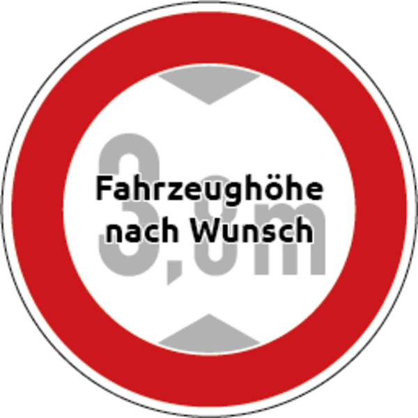 Verkehrszeichen - Verbot für Fahrzeuge über angegebene Höhe, Zeichen 265 - Zahl nach Wunsch