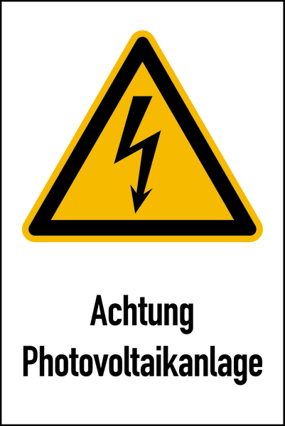 Kombi-Warnschild, Achtung Photovoltaikanlage, W012, 300 x 200 mm