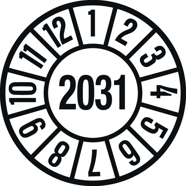 Jahresprüfplaketten, Jahresfarben, Ø 35mm - Bogen = 10 Plaketten