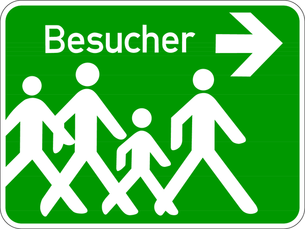 Hinweisschild, Besucher - Pfeil rechtsweisend, 300 x 400 mm, Aluminium