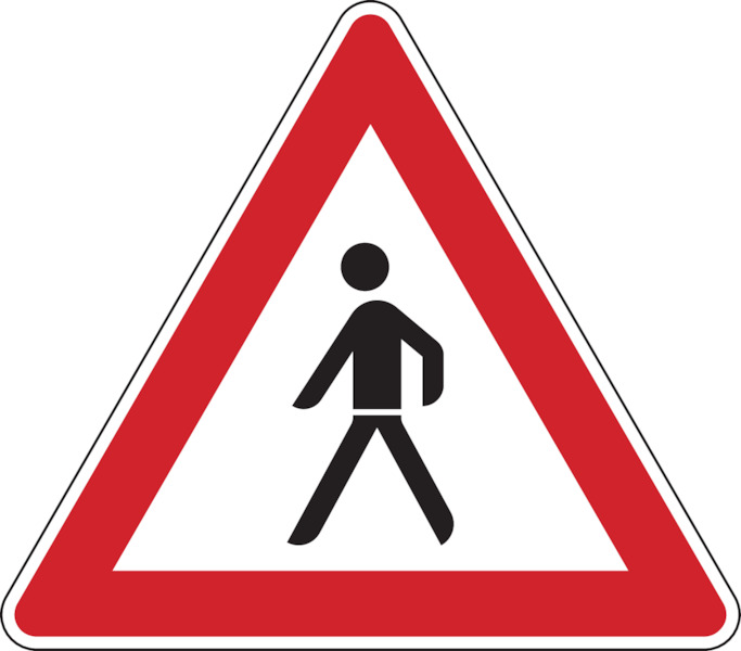 Verkehrszeichen - Achtung Fußgänger, Aufstellung rechts, Zeichen 133-10