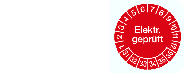 Kabelprüfplakette, Elektrisch geprüft, Rot/Weiß, Folie, 20 x 50 mm - Bogen = 5 Plaketten