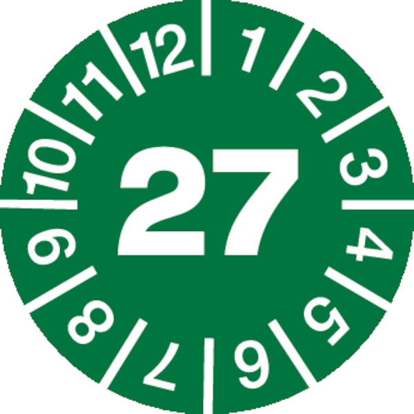 Jahresprüfplaketten, Jahresfarben, Dokumentenfolie, Ø 30 mm - Bogen = 10 Plaketten