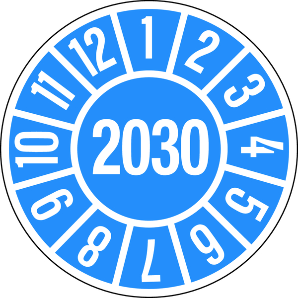 Jahresprüfplakette, blau/weiß Ø 35mm - Bogen = 10 Plaketten