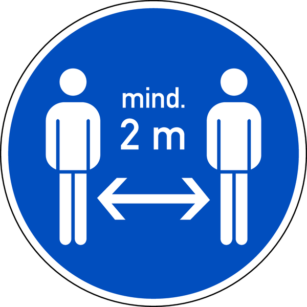 Antirutschbelag, Gebotszeichen, Mind. 2 m Abstand halten, Ø 300 mm, R 11