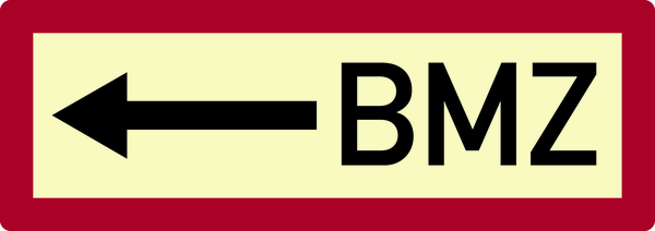 Feuerwehrschild, BMZ (Brandmeldezentrale) mit Pfeil nach links - DIN 4066