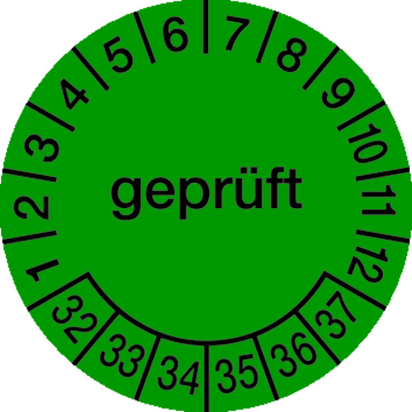Prüfplakette, geprüft, grün/schwarz, Folie, Ø 30 mm - Bogen = 10 Plaketten 466332_ef.jpg