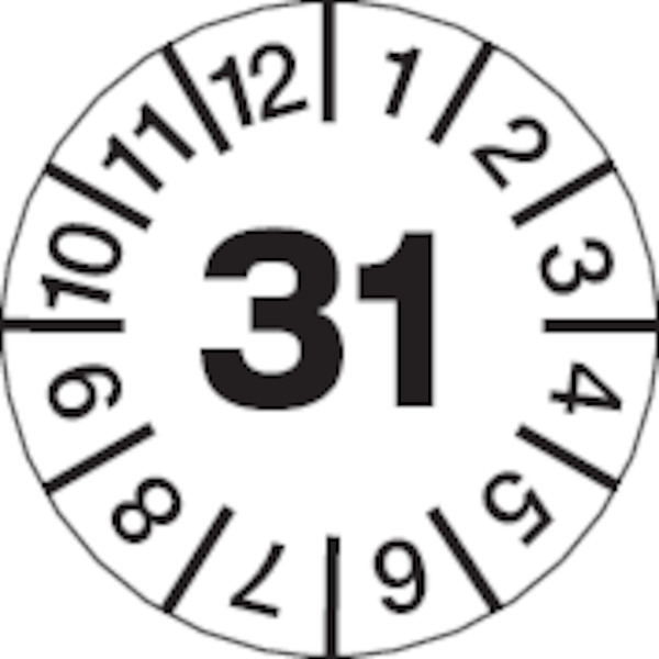 Jahresprüfplaketten, Jahresfarben, Dokumentenfolie, Ø 15 mm - Bogen = 10 Plaketten