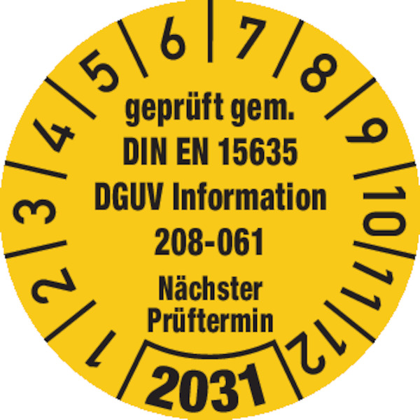 Jahresprüfplakette, DGUV Information 208-061, Ø 30 mm - Bogen = 10 Stk.