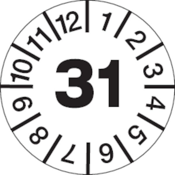 Jahresprüfplaketten, Jahresfarben, Dokumentenfolie, Ø 20 mm - Bogen = 10 Plaketten