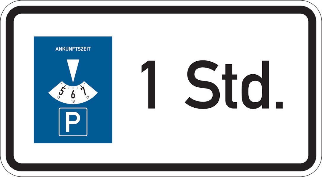 Verkehrszeichen - Parkscheibe 1 Stunde, Zusatzzeichen 1040-32