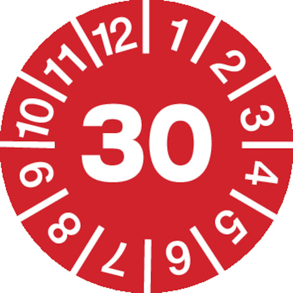 Jahresprüfplaketten, Jahresfarben, Dokumentenfolie, Ø 30 mm - Bogen = 10 Plaketten