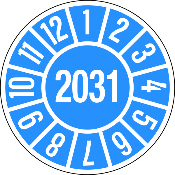 Jahresprüfplakette, blau/weiß Ø 35mm - Bogen = 10 Plaketten