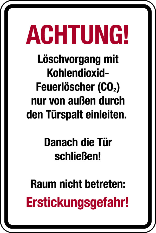 Warnschild, Kombischild, Löschvorgang durch Türspalt, Erstickungsgefahr Warnschild, Kombischild, Löschvorgang durch Türspalt, Erstickungsgefahr