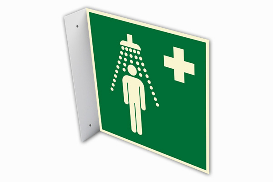 Rettungszeichen, Notdusche E012 Fahnenschild - ASR A1.3 (DIN EN ISO 7010)