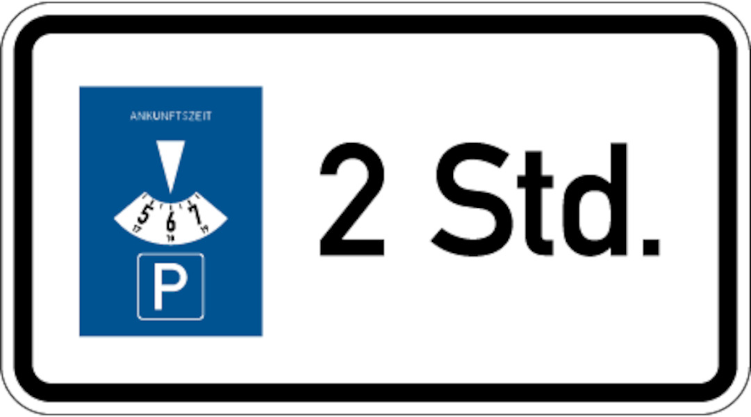 Verkehrszeichen - Parkscheibe 2 Stunden, Zusatzzeichen 1040-32