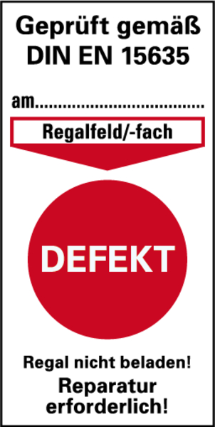Prüfplakette gem. DIN EN 15635, Defekt, Folie, 80 x 40 mm - Bund = 50 Stk.