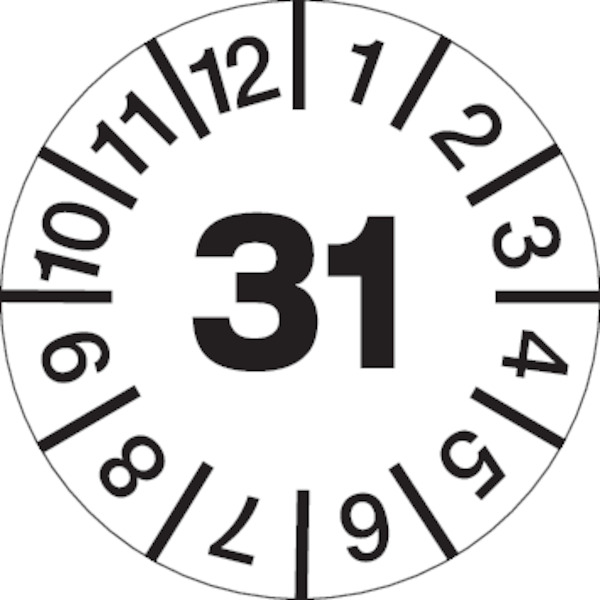 Jahresprüfplaketten, Jahresfarben, Folie, Ø 30 mm - Bogen = 10 Plaketten