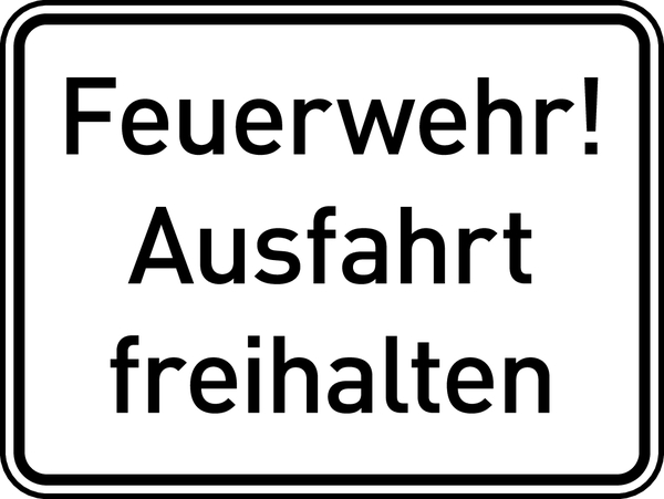 Feuerwehrschild, Feuerwehr Ausfahrt freihalten