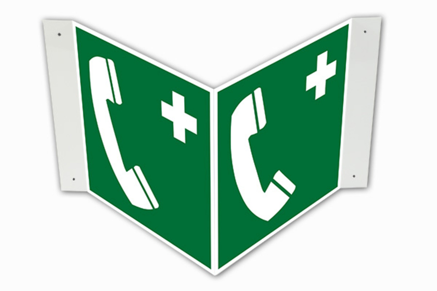 Rettungszeichen, Notruftelefon E004 Winkel-/Nasenschild - ASR A1.3 (DIN EN ISO 7010)