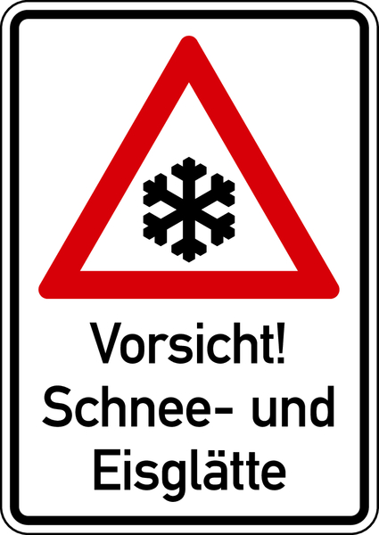 Hinweisschild, Vorsicht Schnee- und Eisglätte, Aluverbund, 297 x 210 mm