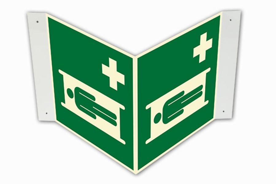 Rettungszeichen, Krankentrage E013 Winkel-/Nasenschild - ASR A1.3 (DIN EN ISO 7010)