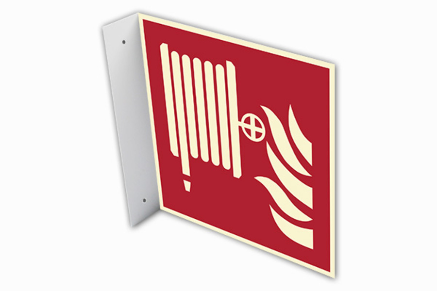 Brandschutzzeichen, Löschschlauch F002 Fahnenschild - ASR A1.3 (DIN EN ISO 7010) Brandschutzzeichen, Löschschlauch F002 Fahnenschild - ASR A1.3 (DIN EN ISO 7010)