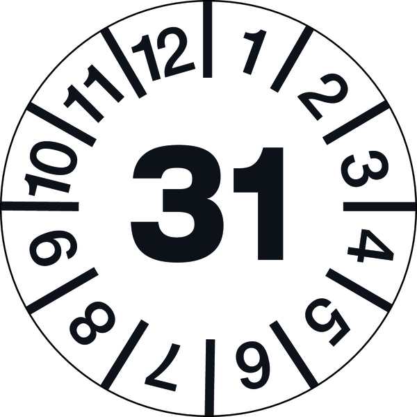 Jahresprüfplaketten, Jahresfarben, Folie, Ø 20 mm - Bogen = 10 Plaketten