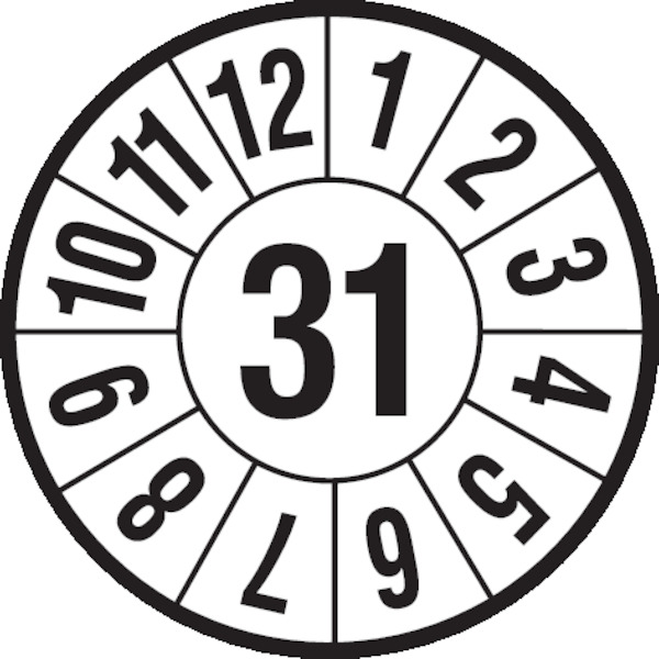 Jahresprüfplaketten, Jahresfarben, Folie, Ø 40mm - Bogen = 10 Plaketten