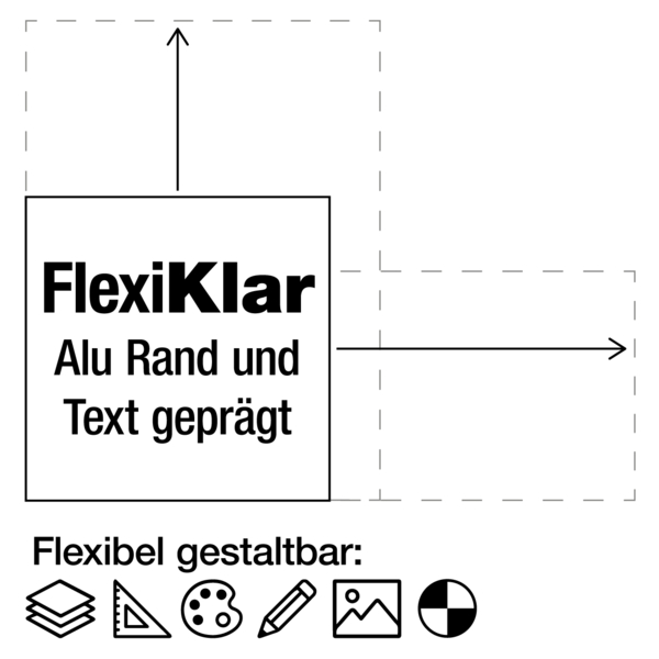 FlexiKlar Alu Text und Rand geprägt - Größe und Aufdruck nach Wunsch