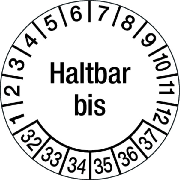 Prüfplakette, Haltbar bis, Ø 30 mm, Dokumentenfolie - Bogen = 10 Stück