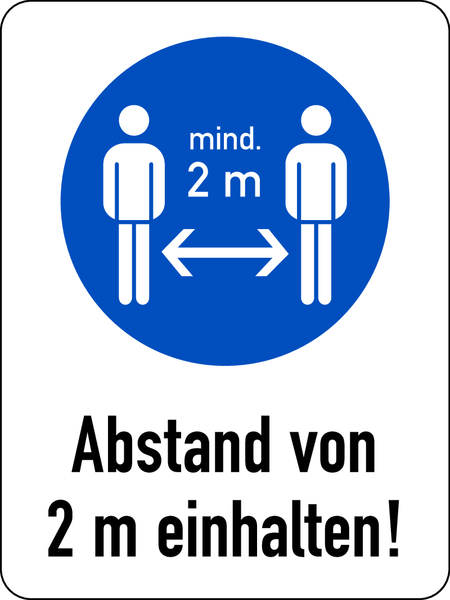 Kombischild, Abstand von 2 m einhalten!