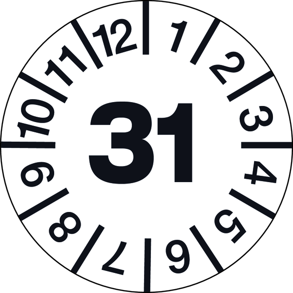 Jahresprüfplaketten, Jahresfarben, Dokumentenfolie, Ø 15 mm - Bogen = 10 Plaketten