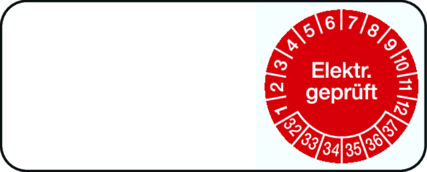 Kabelprüfplakette, Elektrisch geprüft, Rot/Weiß, Folie, 20 x 50 mm - Bogen = 5 Plaketten 597032_ef.jpg