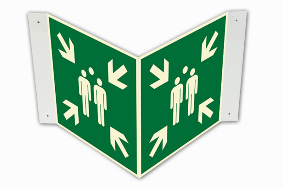 Rettungszeichen, Sammelstelle E007 Winkel-/Nasenschild - ASR A1.3 (DIN EN ISO 7010) Rettungszeichen, Sammelstelle E007 Winkel-/Nasenschild - ASR A1.3 (DIN EN ISO 7010)