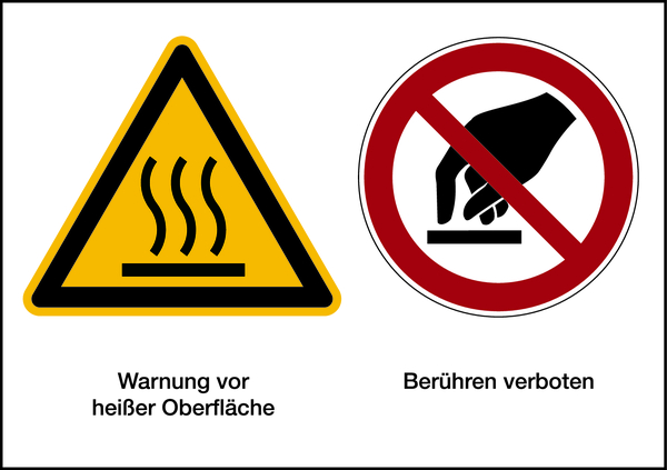Produktsicherheitsschild, Heiße Oberfläche / Berühren verboten, 148 x 210 mm