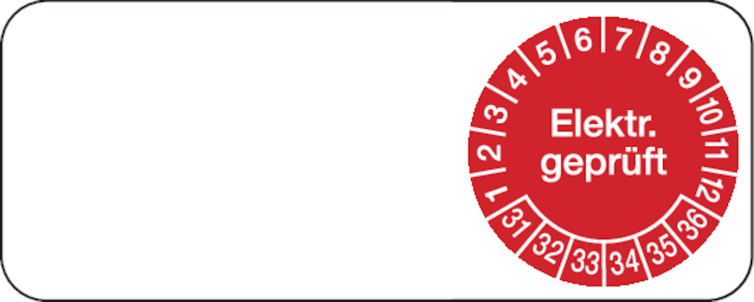 Kabelprüfplakette, Elektrisch geprüft, Rot/Weiß, Folie, 20 x 50 mm - Bogen = 5 Plaketten