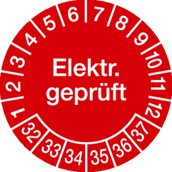 Prüfplakette, Elektr. geprüft, rot/weiß, Ø 30 mm, Folie - Bogen = 10 Plaketten 436132_ef.jpg